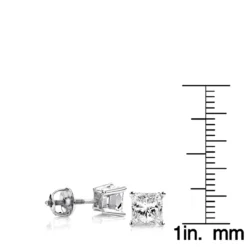 2ct Princess Cut Diamond Platinum Stud Earrings -Outlet Radiant Bijou Store 2ct princess cut diamond platinum stud earrings ruler