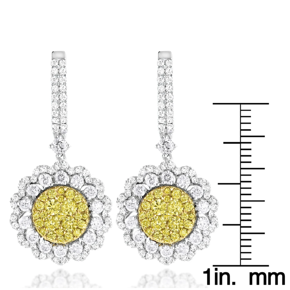 3 Carat 14K White Gold White Yellow Diamond Flower Earrings For Women By Luxurman 8 3 Carat 14K White Gold White Yellow Diamond Flower Earrings For Women By Luxurman - Image 6