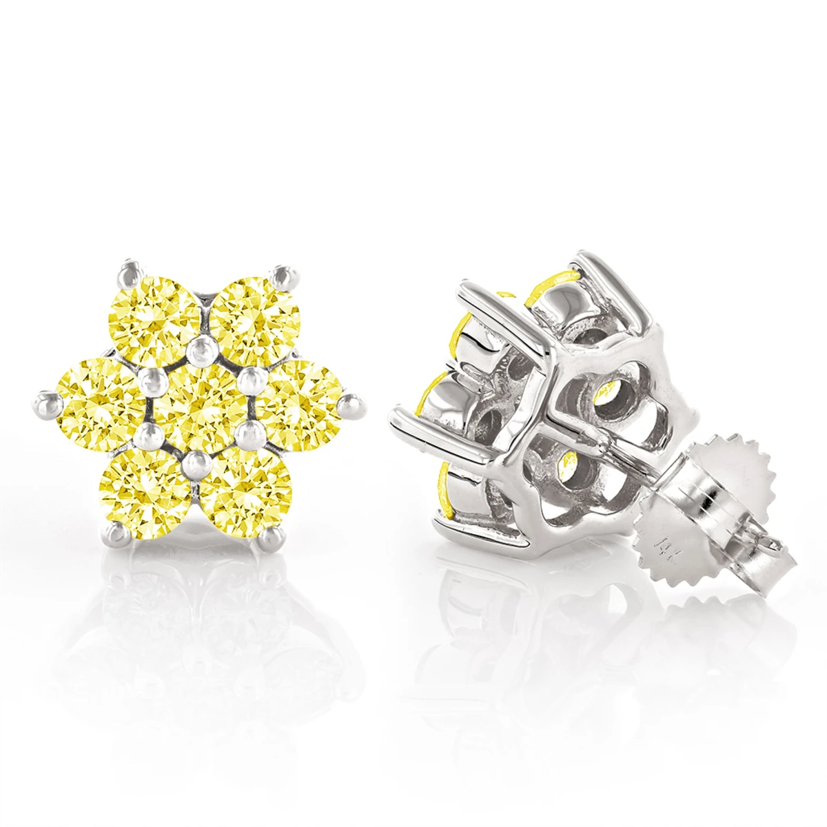 3 Carat Yellow Diamond Stud Earrings 14K Yellow Gold 4 3 Carat Yellow Diamond Stud Earrings 14K Yellow Gold - Image 2