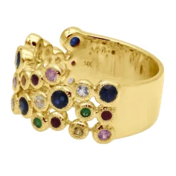 14K Yellow Gold Gemstone Cocktail Ring For Women With Sapphires Rubies Tsavorites 14 14K Yellow Gold Gemstone Cocktail Ring For Women With Sapphires Rubies Tsavorites -Outlet Radiant Bijou Store 407115 back yellow