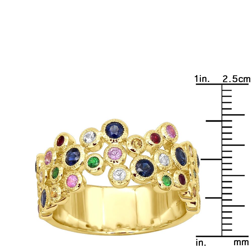 14K Yellow Gold Gemstone Cocktail Ring For Women With Sapphires Rubies Tsavorites 10 14K Yellow Gold Gemstone Cocktail Ring For Women With Sapphires Rubies Tsavorites - Image 8