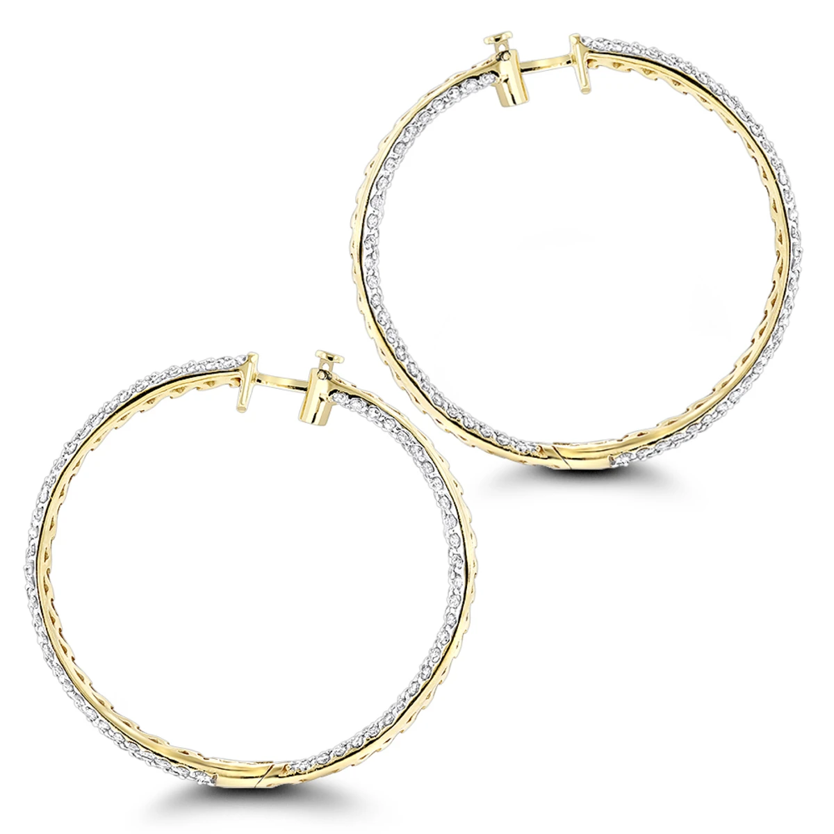 Large 5 Carat Diamond Hoop Earrings For Women 14K Yellow Gold Inside Out Style 6 Large 5 Carat Diamond Hoop Earrings For Women 14K Yellow Gold Inside Out Style - Image 4