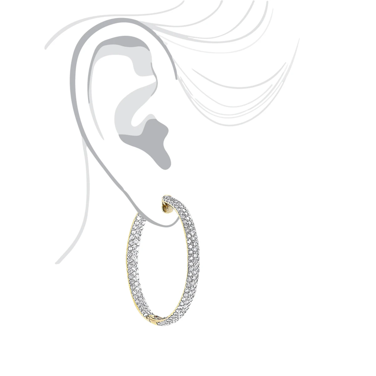 Large 5 Carat Diamond Hoop Earrings For Women 14K Yellow Gold Inside Out Style 7 Large 5 Carat Diamond Hoop Earrings For Women 14K Yellow Gold Inside Out Style - Image 5