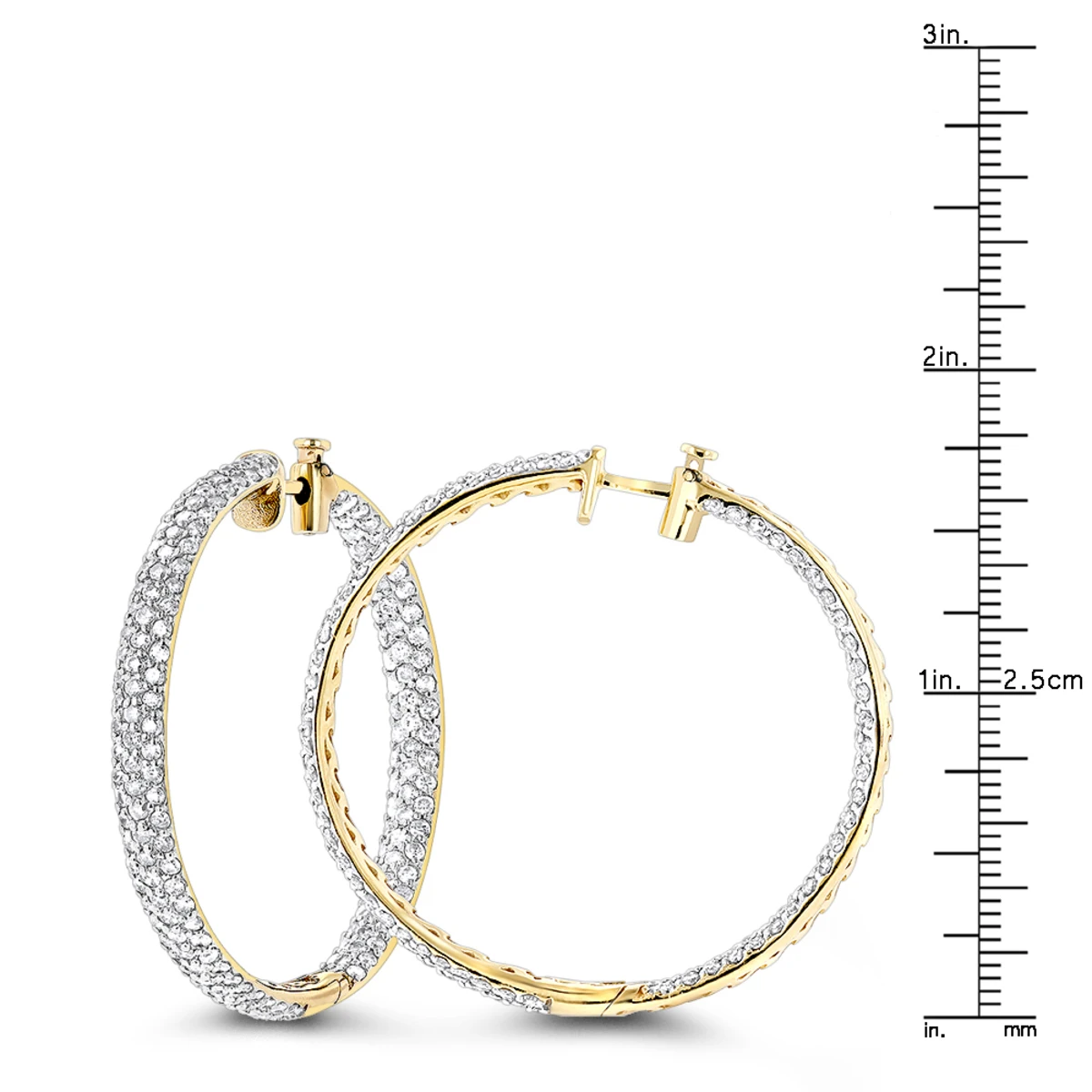 Large 5 Carat Diamond Hoop Earrings For Women 14K Yellow Gold Inside Out Style 8 Large 5 Carat Diamond Hoop Earrings For Women 14K Yellow Gold Inside Out Style - Image 6