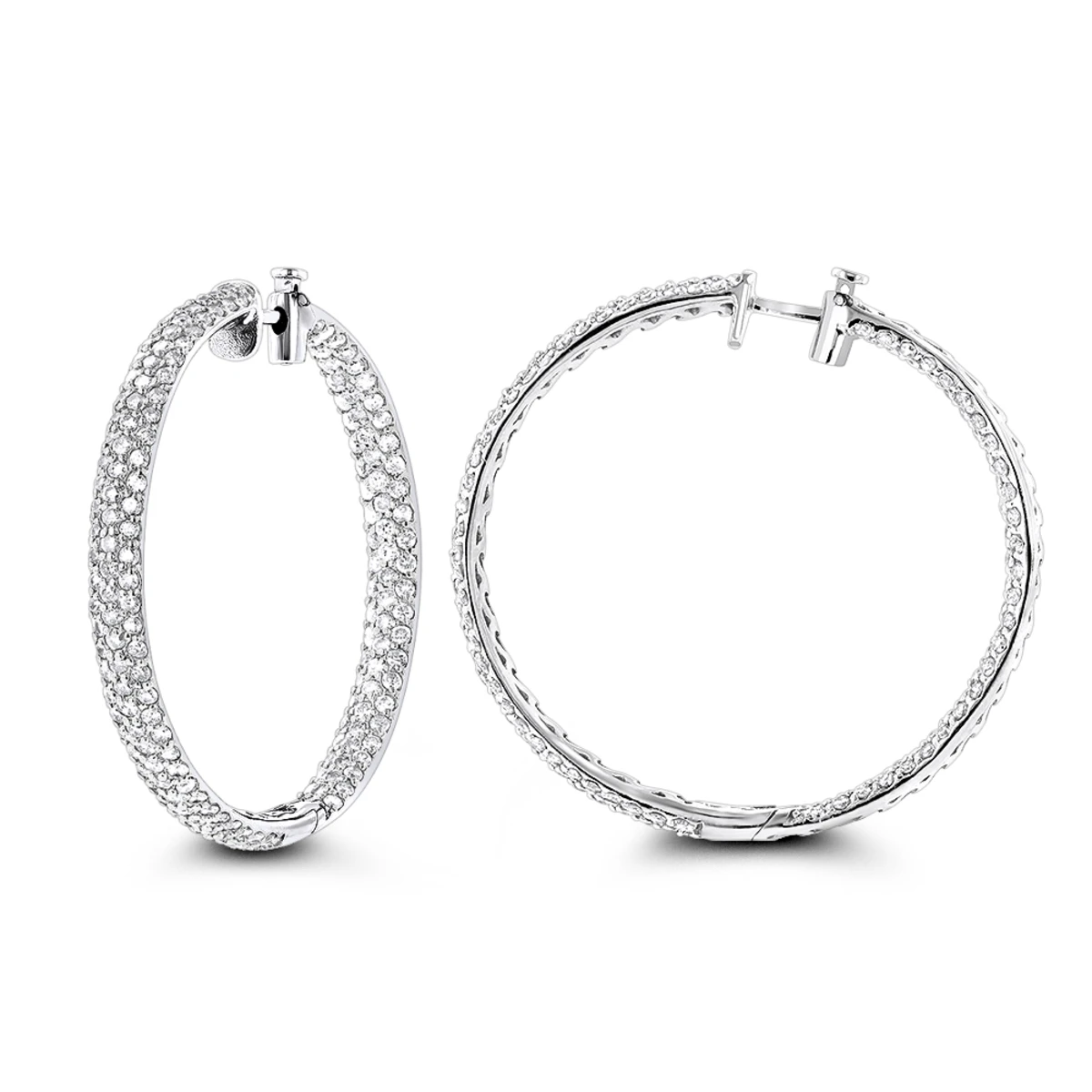 Large 5 Carat Diamond Hoop Earrings For Women 14K Yellow Gold Inside Out Style 4 Large 5 Carat Diamond Hoop Earrings For Women 14K Yellow Gold Inside Out Style - Image 2