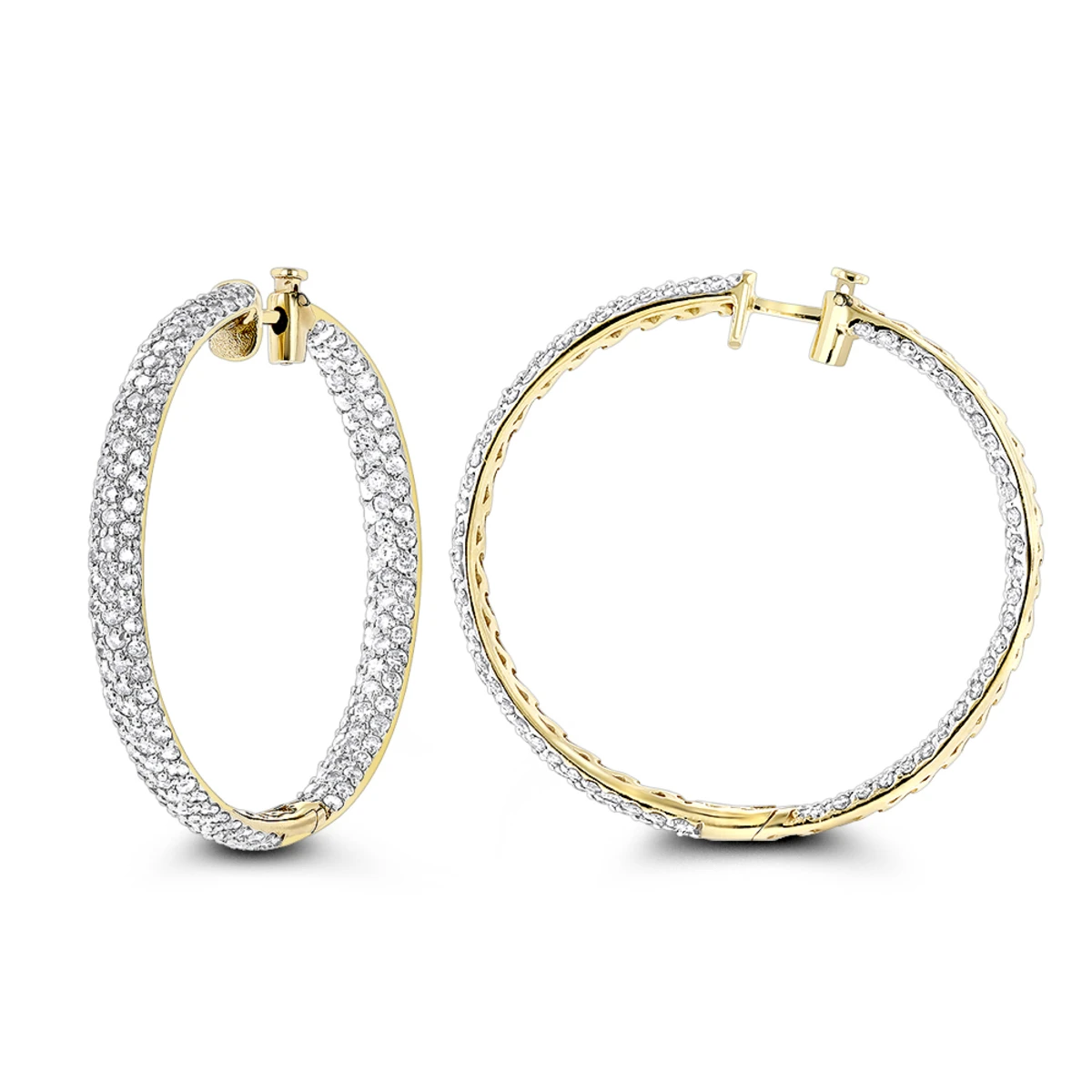 Large 5 Carat Diamond Hoop Earrings For Women 14K Yellow Gold Inside Out Style 3 Large 5 Carat Diamond Hoop Earrings For Women 14K Yellow Gold Inside Out Style