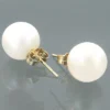 9-9.5mm 14K Yellow Gold White Fresh Water Pearl Earrings