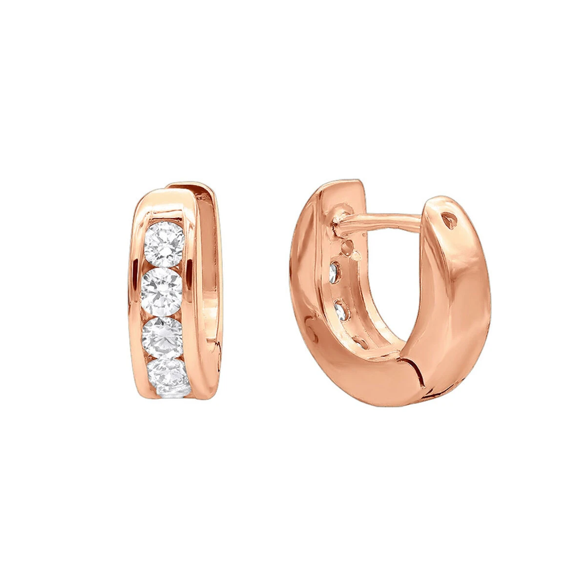9mm Huggies 14K Yellow Gold Small Diamond Hoop Earrings For Children 0.15ct 5 9mm Huggies 14K Yellow Gold Small Diamond Hoop Earrings For Children 0.15ct - Image 3