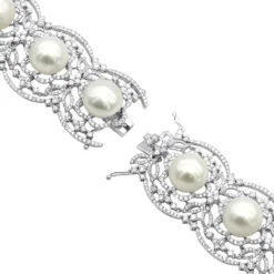 Art Deco White South Sea Pearl And Diamond Bracelet For Women 18K White Gold 11 Art Deco White South Sea Pearl And Diamond Bracelet For Women 18K White Gold -Outlet Radiant Bijou Store art deco white south sea pearl and diamond bracelet for women 18k gold backwh