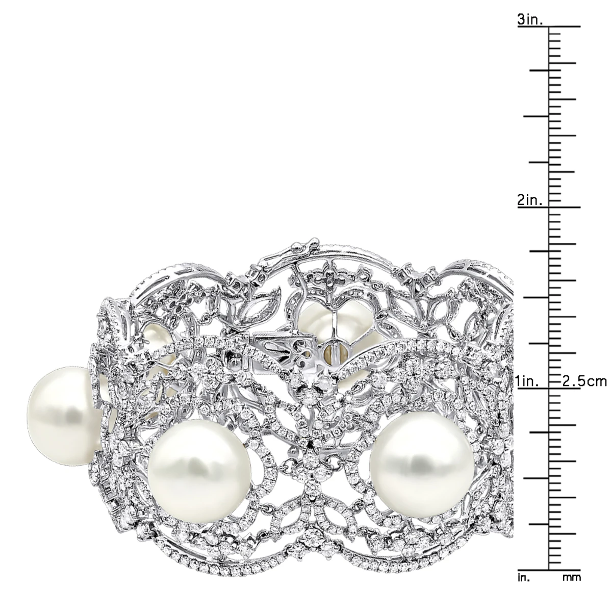 Art Deco White South Sea Pearl And Diamond Bracelet For Women 18K White Gold 8 Art Deco White South Sea Pearl And Diamond Bracelet For Women 18K White Gold - Image 6