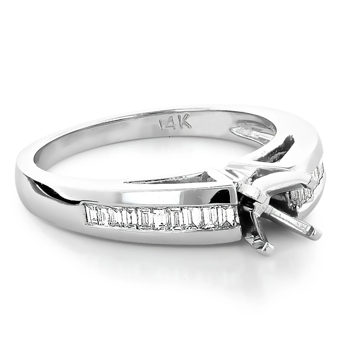 Baguette Diamond Engagement Ring Mounting 0.3ct 14K White Gold Setting 3 Baguette Diamond Engagement Ring Mounting 0.3ct 14K White Gold Setting