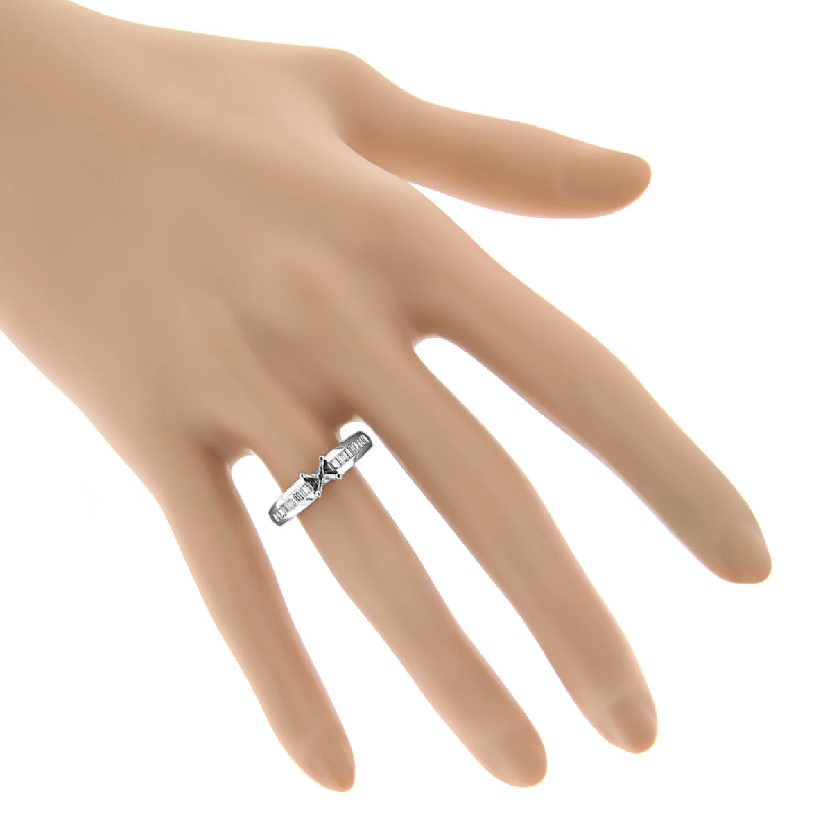 Baguette Diamond Engagement Ring Mounting 0.3ct 14K White Gold Setting 6 Baguette Diamond Engagement Ring Mounting 0.3ct 14K White Gold Setting - Image 4