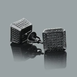 Black Diamond Cube Earrings 0.50ct Silver Black PVD