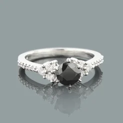 Ultra Thin Black Diamond Engagement Ring 0.85ct 14K White Gold -Outlet Radiant Bijou Store black diamond engagement ring 085ct 14k gold p 45911box