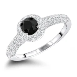 Thin 1.03ct Black Diamond 14K White Gold Engagement Ring