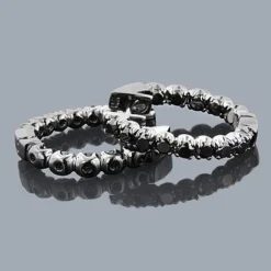 14K Black Plated Gold Black Diamond Hoop Earrings 1.74ct