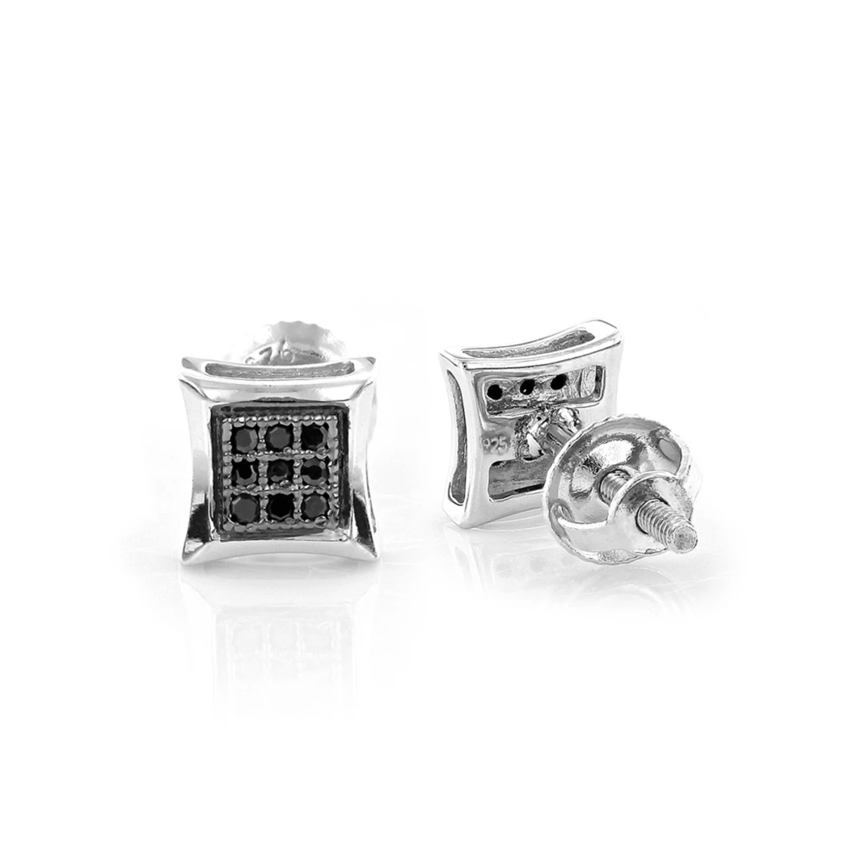 Real Black Diamond Stud Earrings Sterling Silver Square Kites 0.1ct 3 Real Black Diamond Stud Earrings Sterling Silver Square Kites 0.1ct