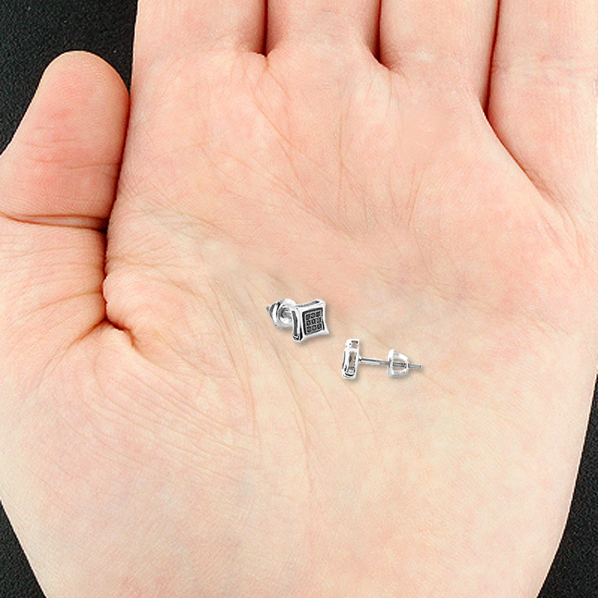 Real Black Diamond Stud Earrings Sterling Silver Square Kites 0.1ct 6 Real Black Diamond Stud Earrings Sterling Silver Square Kites 0.1ct - Image 4
