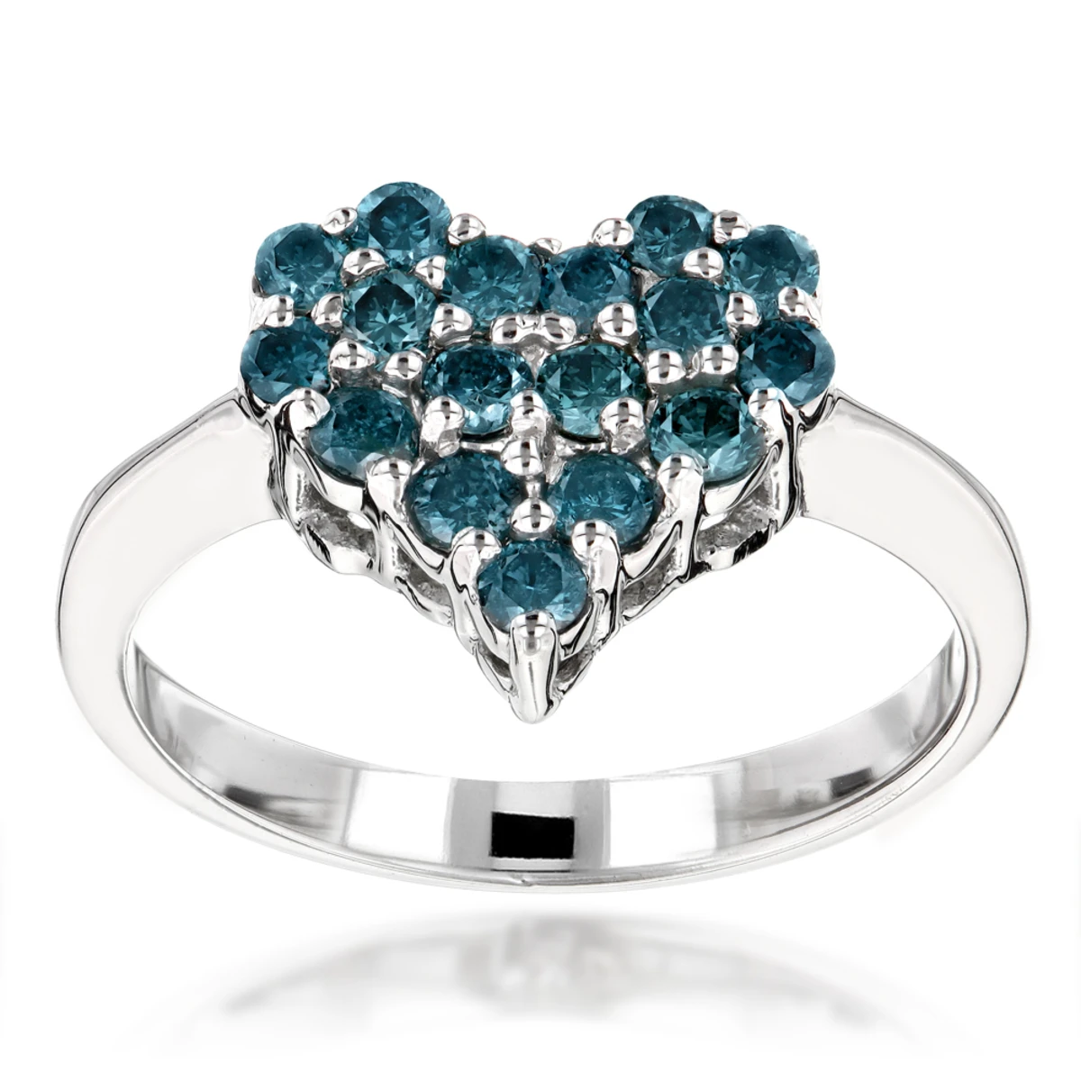 Blue Diamond Heart Ring 0.68ct 14K White Gold 3 Blue Diamond Heart Ring 0.68ct 14K White Gold