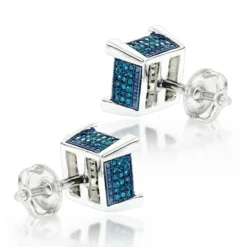 Blue White Diamond Earrings Studs 0.61ct Sterling Silver -Outlet Radiant Bijou Store blue white diamond earrings studs 061ct sterling silver 2