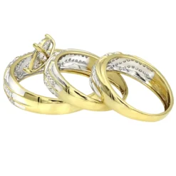 10K Yellow Gold 0.7CT Round Diamond Engagement Ring And Wedding Band Bridal Set -Outlet Radiant Bijou Store cheap round diamond engagement ring wedding band bridal set 10k gold 0 7ct backye