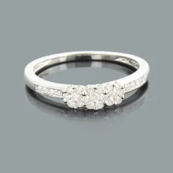 Thin 14K White Gold Cluster Diamond Flower Ring 0.34ct For Ladies