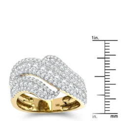 Luxurman Massive Ladies Diamond Wave Cocktail Ring 14K Yellow Gold 1.65ct -Outlet Radiant Bijou Store cocktail rings luxurman massive ladies diamond wave ring 14k gold 165ct rulerye