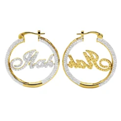Custom Inside Out Diamond Hoop Earrings With Initials Nameplate 14K Yellow Gold -Outlet Radiant Bijou Store custom inside out diamond hoop earrings with initials nameplate 14k gold 100657 box yellow