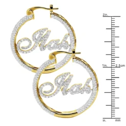 Custom Inside Out Diamond Hoop Earrings With Initials Nameplate 14K Yellow Gold -Outlet Radiant Bijou Store custom inside out diamond hoop earrings with initials nameplate 14k gold 100657 ruler yellow