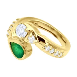 Custom 14K Yellow Gold Diamond Aquamarine Emerald Cocktail Ring For Women -Outlet Radiant Bijou Store custom jewelry 14k gold diamond emerald aquamarine cocktail ring for women 018283 back yellow