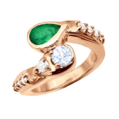Custom 14K Yellow Gold Diamond Aquamarine Emerald Cocktail Ring For Women -Outlet Radiant Bijou Store custom jewelry 14k gold diamond emerald aquamarine cocktail ring for women 018283 rose