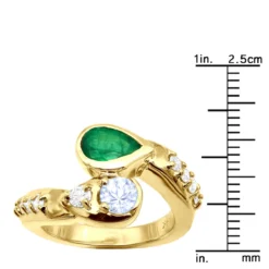 Custom 14K Yellow Gold Diamond Aquamarine Emerald Cocktail Ring For Women -Outlet Radiant Bijou Store custom jewelry 14k gold diamond emerald aquamarine cocktail ring for women 018283 ruler yellow