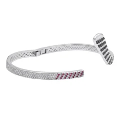 Custom Made 14K White Gold Hockey Stick Rubies White Black Diamond Bangle Bracelet -Outlet Radiant Bijou Store custom made 14k gold hockey stick rubies white black diamond bangle bracelet 100033 backwh
