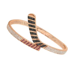 Custom Made 14K White Gold Hockey Stick Rubies White Black Diamond Bangle Bracelet -Outlet Radiant Bijou Store custom made 14k gold hockey stick rubies white black diamond bangle bracelet 100033 ro