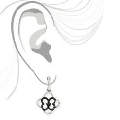 Dangling Flower Earrings With Black And White Diamonds 0.53ct 14K White Gold -Outlet Radiant Bijou Store dangling flower earrings with black and white diamonds 053ct 14k gold 3