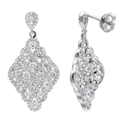 Designer 14K White Gold Diamond Drop Earrings For Women 2.5 Carat Vintage Style
