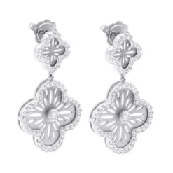 Designer 14K White Gold Diamond Flower Earrings 1.49ct