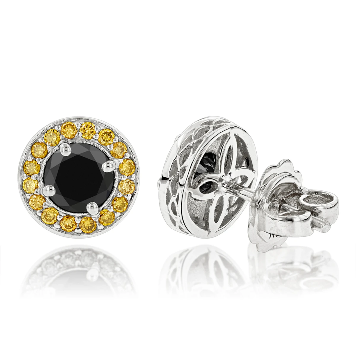 Designer 14K Yellow Gold Yellow Black Diamond Stud Earrings 1.92ct 4 Designer 14K Yellow Gold Yellow Black Diamond Stud Earrings 1.92ct - Image 2