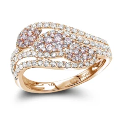 Designer 14K White Gold White Pink Diamond Leafs Cocktail Ring For Women 1c -Outlet Radiant Bijou Store designer cocktail rings 14k gold white pink diamond leafs ring for women 1c ro