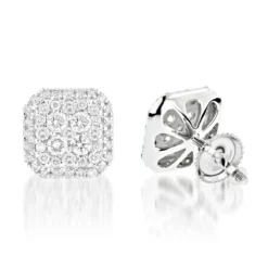 Designer Diamond Stud Earrings 1.21ct 14K White Gold
