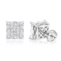 Designer Diamond Stud Earrings For Less 1.75ct 14K White Gold