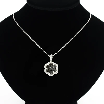 Designer Flower Pendant With Black And White Diamonds 0.70ct 14K White Gold 5 Designer Flower Pendant With Black And White Diamonds 0.70ct 14K White Gold - Image 3