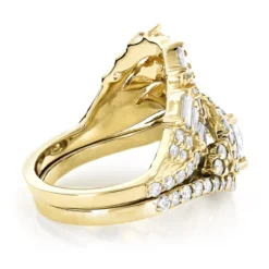 Designer Halo Diamond Engagement Ring Set 3ct 14K Yellow Gold Trigram I Ching -Outlet Radiant Bijou Store designer halo diamond engagement ring set 3ct 14k gold trigram i ching backye