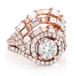 Designer Halo Diamond Engagement Ring Set 3ct 14K Yellow Gold Trigram I Ching -Outlet Radiant Bijou Store designer halo diamond engagement ring set 3ct 14k gold trigram i ching ro