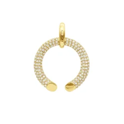 Designer Horseshoe Diamond Pendant Necklace For Women 14K Yellow Gold Good Luck Symbol 0.8ct