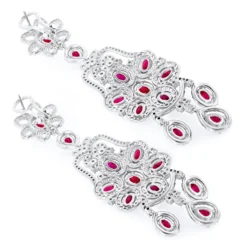 14K White Gold Designer Chandelier Ruby Diamond Earrings By Luxurman -Outlet Radiant Bijou Store designer jewelry chandelier ruby diamond earrings by luxurman 14k gold backwh