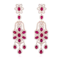 14K White Gold Designer Chandelier Ruby Diamond Earrings By Luxurman -Outlet Radiant Bijou Store designer jewelry chandelier ruby diamond earrings by luxurman 14k gold ro