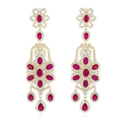 14K White Gold Designer Chandelier Ruby Diamond Earrings By Luxurman -Outlet Radiant Bijou Store designer jewelry chandelier ruby diamond earrings by luxurman 14k gold ye