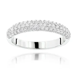 Thin 1 Carat Pave Diamond Bands 14K White Gold 3 Row Round Wedding Ring For Women