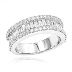 Diamond Bands 14K White Gold Round Baguette Diamond Band 1.84